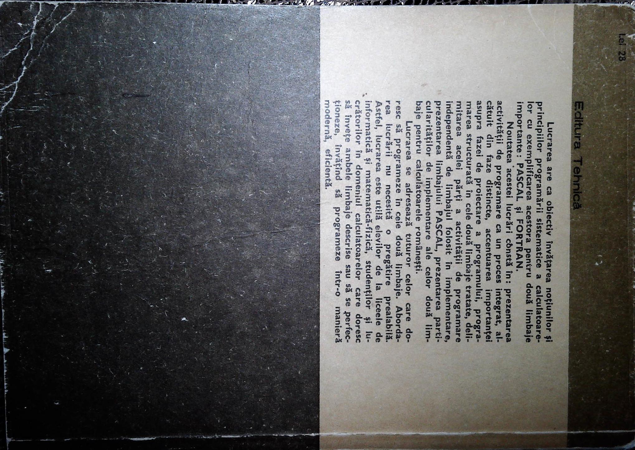 Back cover of the textbook Programarea sistematică în limbajele PASCAL și FORTRAN